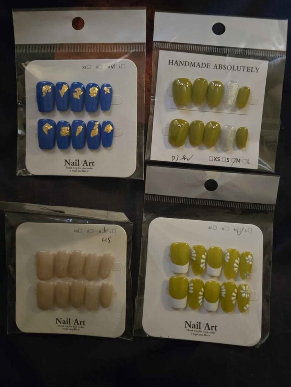Assorted Press-On Nail Sets - Blue, Olive Green, Nude, Green Floral